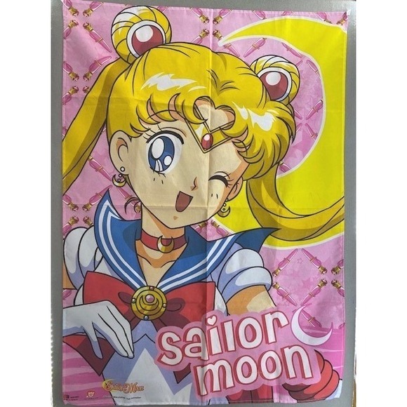 Vintage Original Sailor Moon Wall Scroll GE Animation Usagi Tsukino Anime Pink
